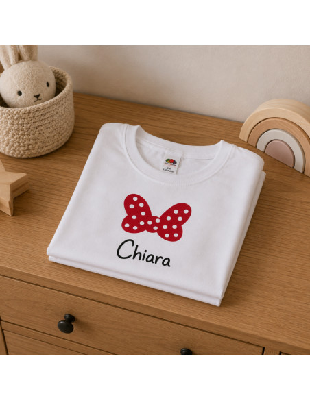 Tee shirt prénom nœud rouge à pois