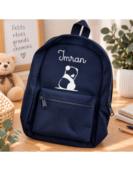 Sac à dos personnalisé enfant avec prénom – Motif panda – Crèche, maternelle et école
