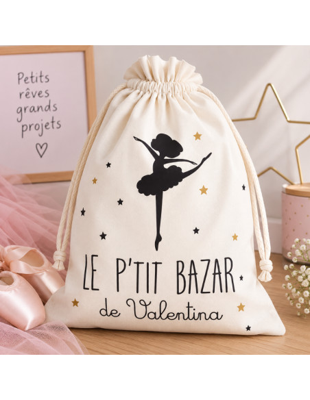 Baluchon personnalisé enfant avec prénom – Sac à cordon petite danseuse