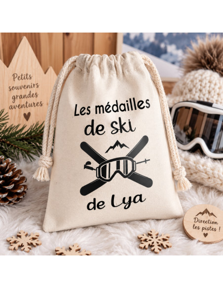 Pochon à médailles de ski personnalisé – Prénom