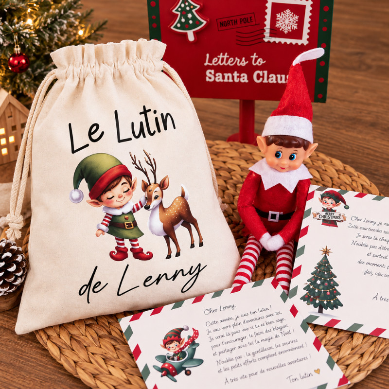 🎄 Pochon personnalisé – Avec lutin &...