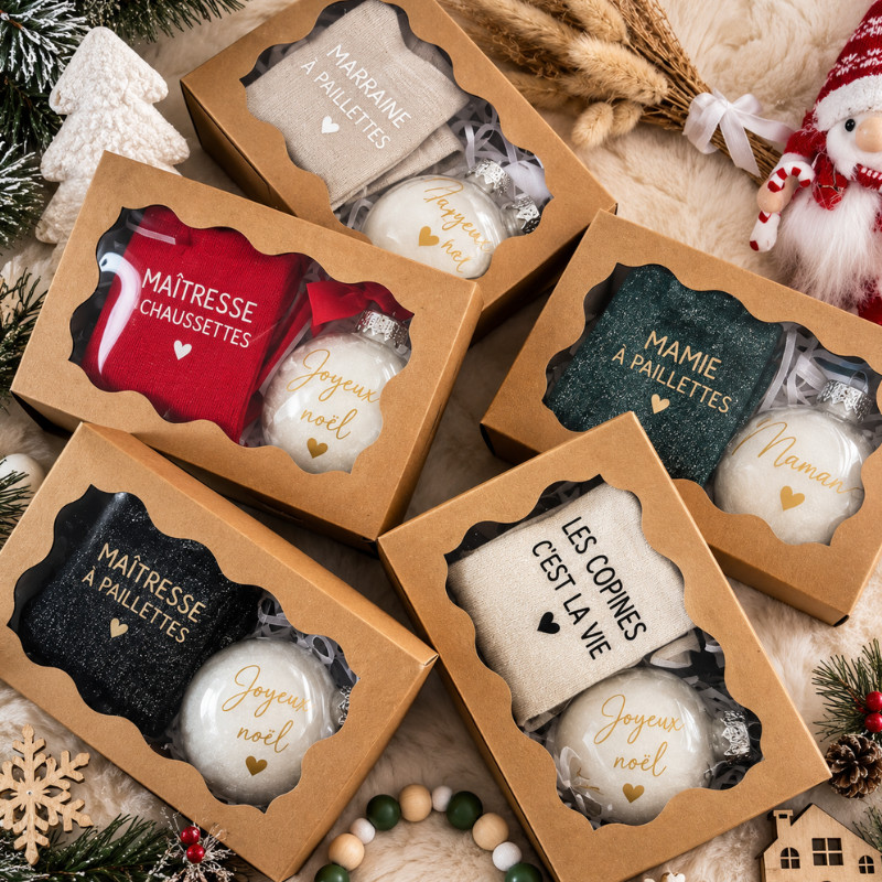 🎁 Box de Noël pailletée – Chaussettes...