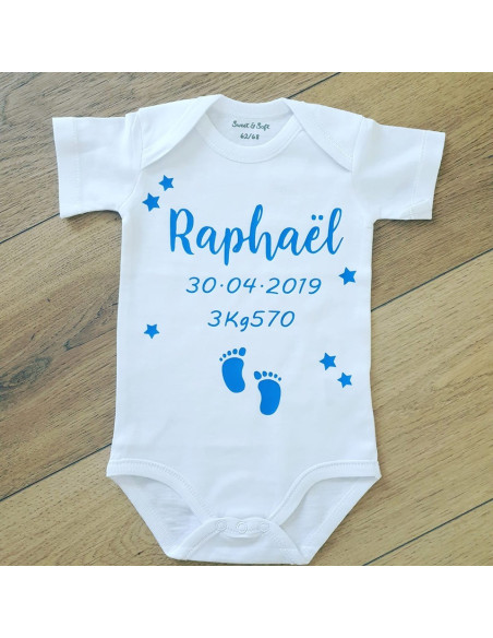 Body naissance personnalisé bébé fille avec prénom et informations de naissance